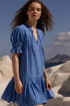 Sale Smocked Drop Mini- Bermuda Blue Short & Mini Dresses|Dresses