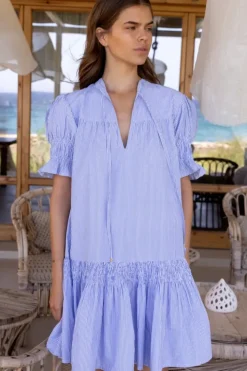 Online Smocked Drop Mini- Chatham Blue Short & Mini Dresses|Dresses