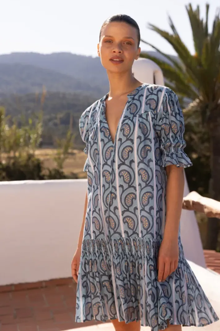 New Smocked Drop Mini- Goa Blue Short & Mini Dresses|Dresses