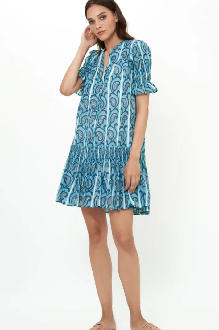 New Smocked Drop Mini- Goa Blue Short & Mini Dresses|Dresses