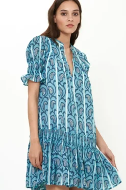 New Smocked Drop Mini- Goa Blue Short & Mini Dresses|Dresses