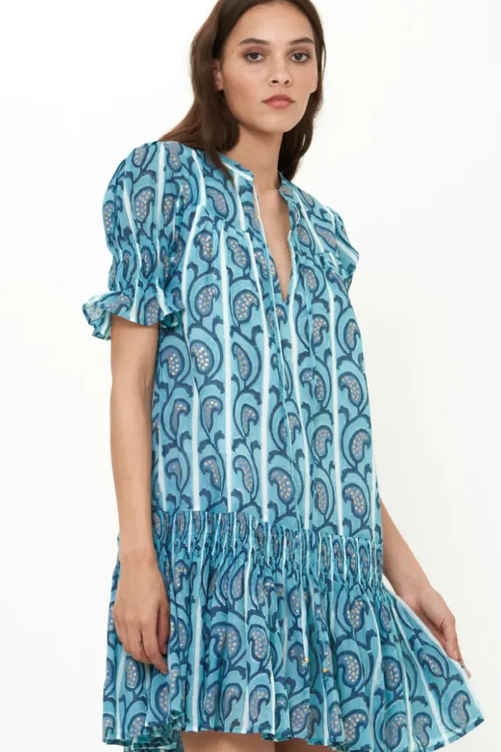 New Smocked Drop Mini- Goa Blue Short & Mini Dresses|Dresses