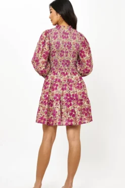 Outlet Smocked Flirty 3/4 Sleeve- Matera Pink Short & Mini Dresses