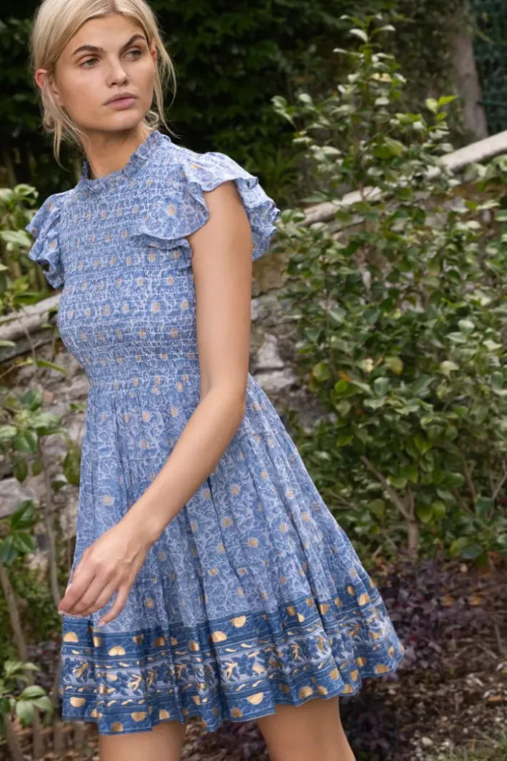 Smocked Flirty Short- Budapest Blue Short & Mini Dresses