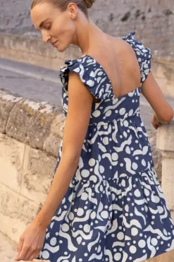 Online Smocked Square Neck Mini- Acadia Navy Short & Mini Dresses|Dresses