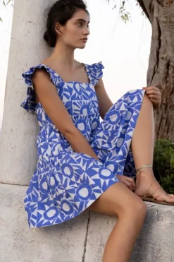Online Smocked Square Neck Mini- Eclipse Blue Short & Mini Dresses|Dresses
