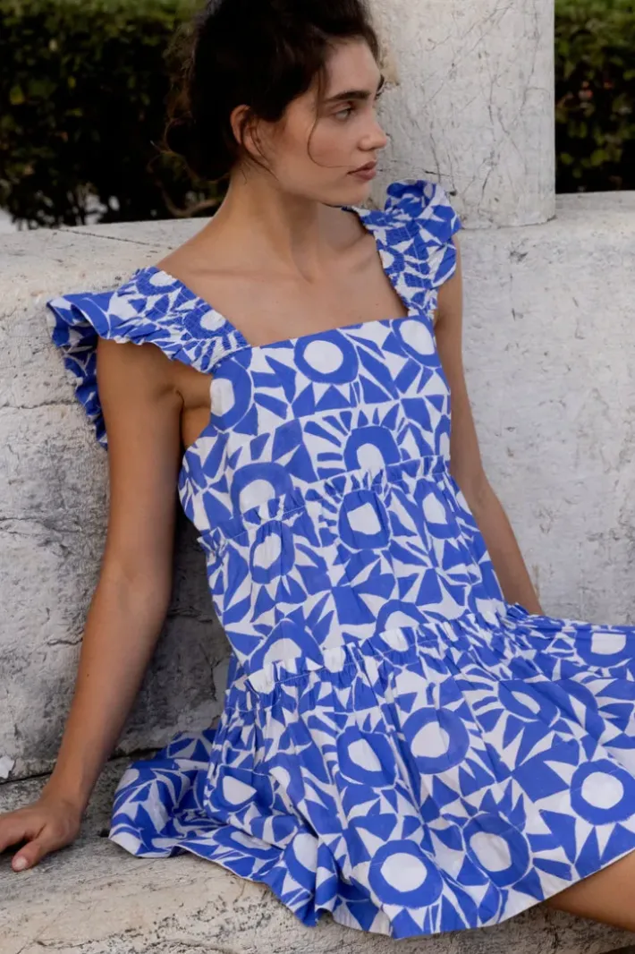 Online Smocked Square Neck Mini- Eclipse Blue Short & Mini Dresses|Dresses