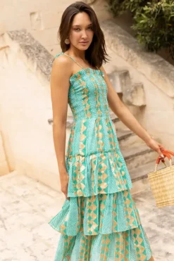 Sale Smocked Tie Strap Midi- Ascot Teal Midis|Dresses