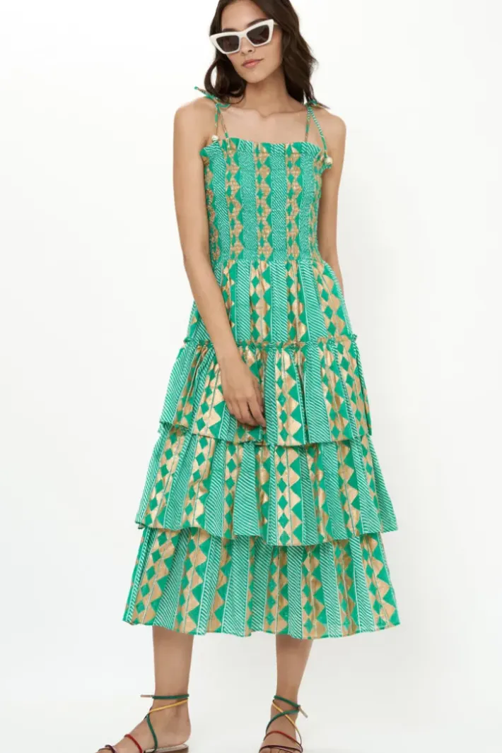 Sale Smocked Tie Strap Midi- Ascot Teal Midis|Dresses