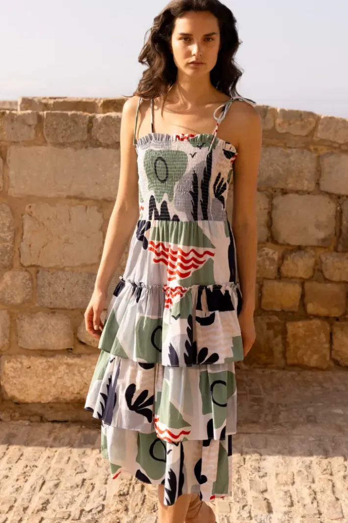 Clearance Smocked Tie Strap Midi- Riviera Sage Dresses|Midis