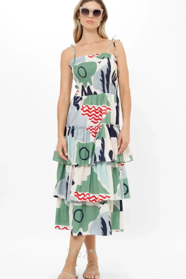 Clearance Smocked Tie Strap Midi- Riviera Sage Dresses|Midis