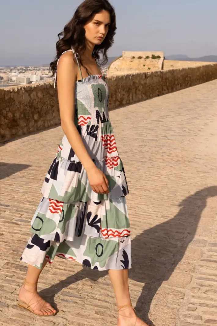 Clearance Smocked Tie Strap Midi- Riviera Sage Dresses|Midis