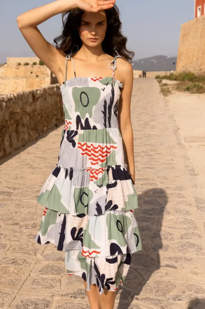 Clearance Smocked Tie Strap Midi- Riviera Sage Dresses|Midis