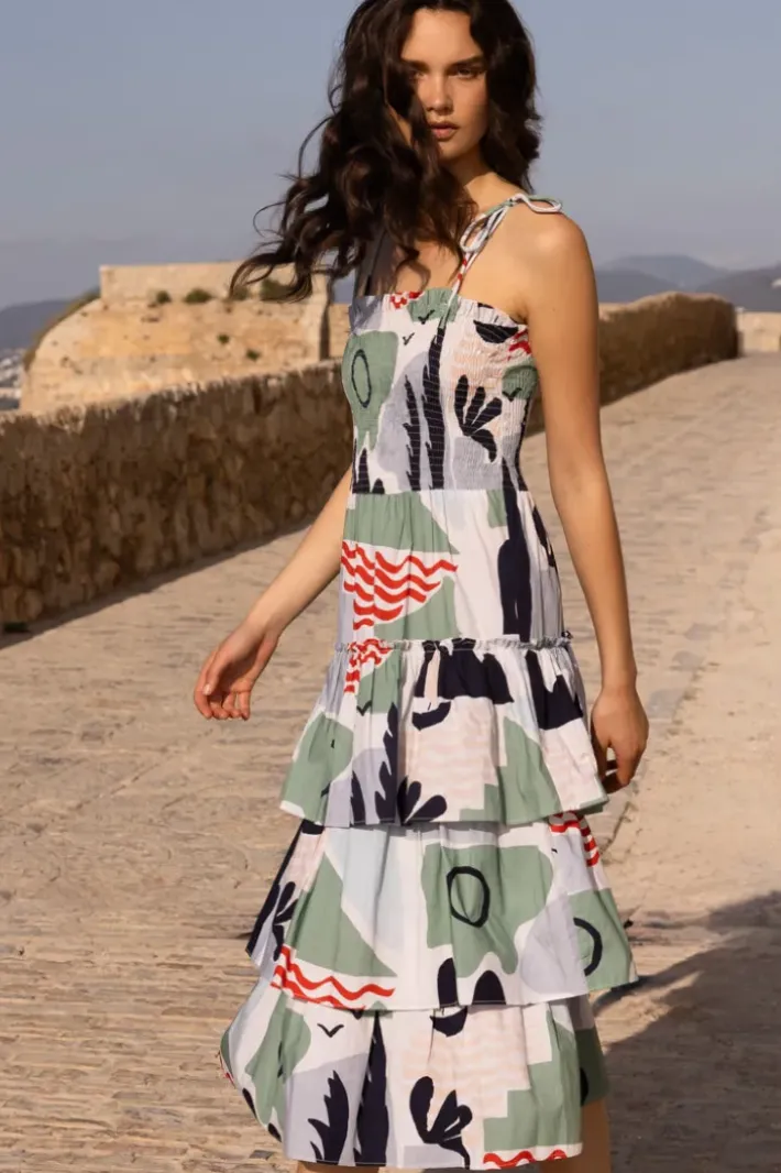 Clearance Smocked Tie Strap Midi- Riviera Sage Dresses|Midis