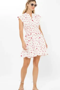 Best Smocked Waist Roll Sleeve- Ellsworth Red Short & Mini Dresses|Dresses