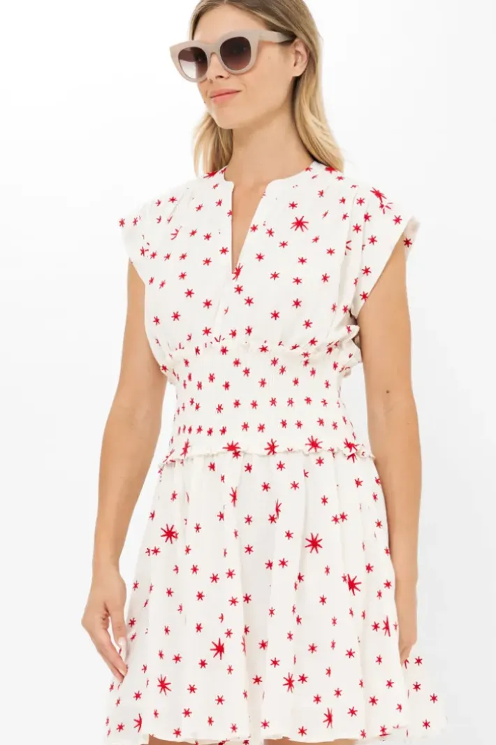 Best Smocked Waist Roll Sleeve- Ellsworth Red Short & Mini Dresses|Dresses