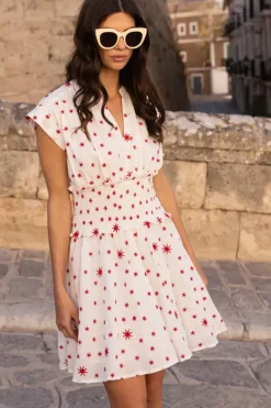 Best Smocked Waist Roll Sleeve- Ellsworth Red Short & Mini Dresses|Dresses