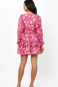 New Smocked Waist V-Neck Mini- Presidio Magenta Short & Mini Dresses