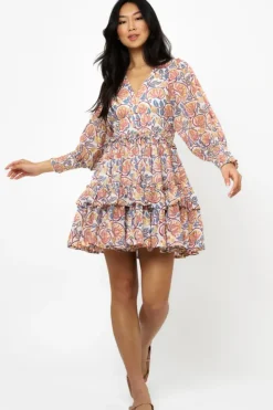 Smocked Waist V-Neck Mini- Montenegro Coral Short & Mini Dresses