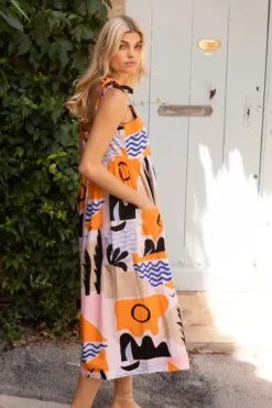 Outlet Tie Strap Pocket Midi- Riviera Orange Midis|Dresses
