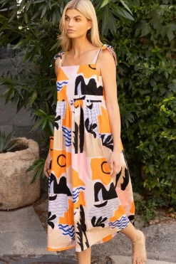 Outlet Tie Strap Pocket Midi- Riviera Orange Midis|Dresses