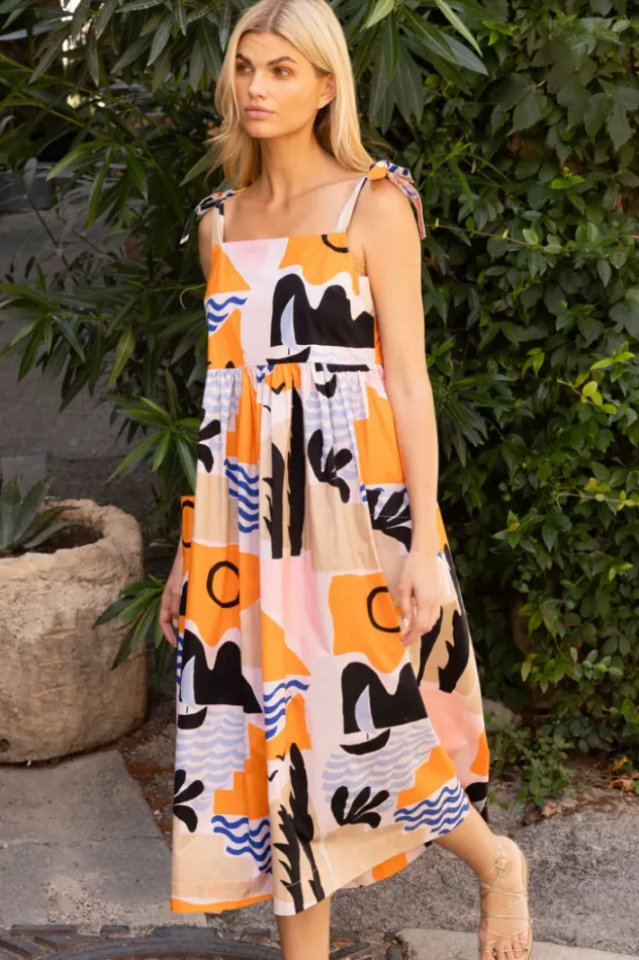 Outlet Tie Strap Pocket Midi- Riviera Orange Midis|Dresses