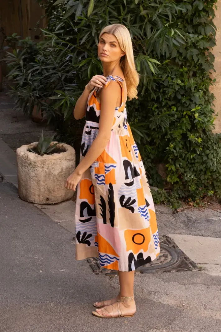 Outlet Tie Strap Pocket Midi- Riviera Orange Midis|Dresses