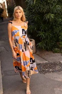 Outlet Tie Strap Pocket Midi- Riviera Orange Midis|Dresses