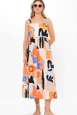 Outlet Tie Strap Pocket Midi- Riviera Orange Midis|Dresses