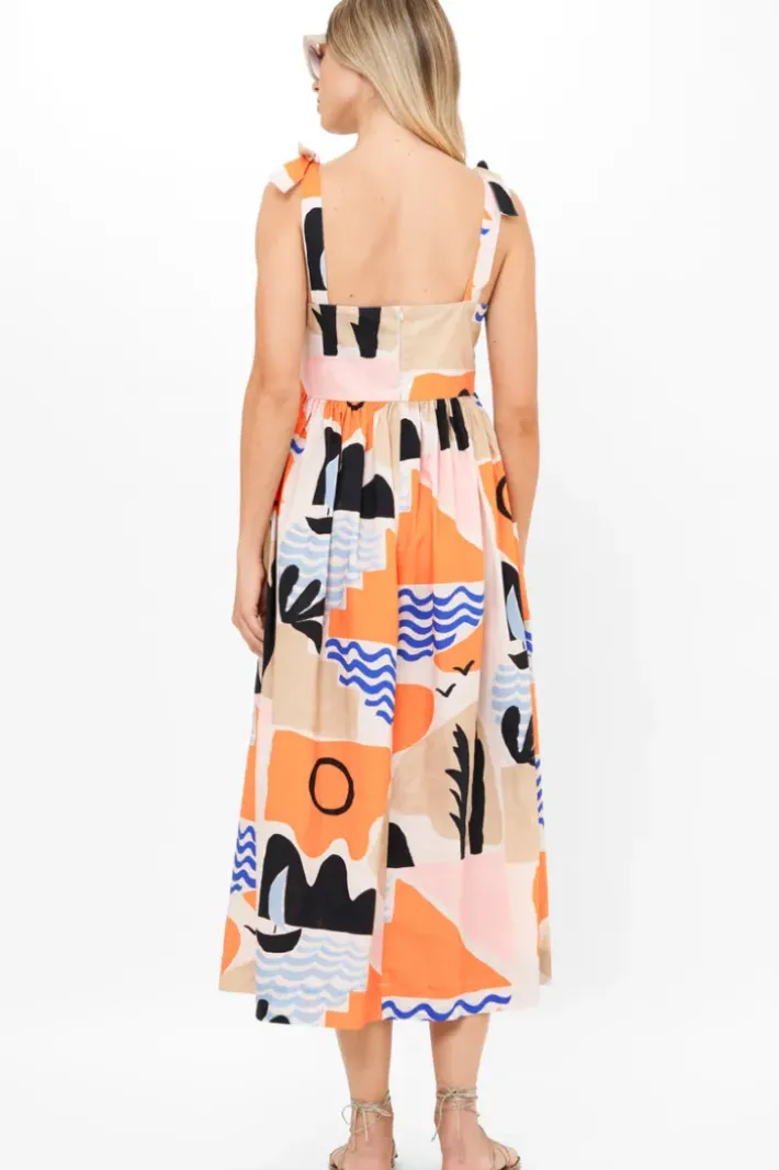 Outlet Tie Strap Pocket Midi- Riviera Orange Midis|Dresses