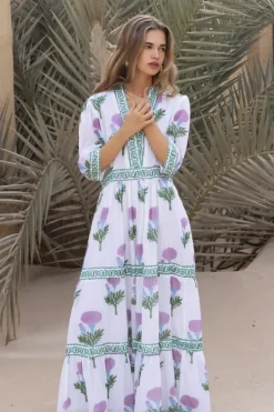 Online V-Neck Cuffed Maxi- Bloom Lilac Maxis|Dresses