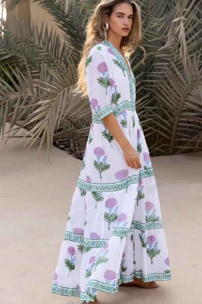 Online V-Neck Cuffed Maxi- Bloom Lilac Maxis|Dresses