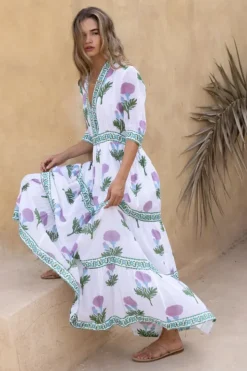 Online V-Neck Cuffed Maxi- Bloom Lilac Maxis|Dresses