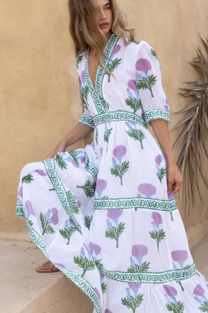Online V-Neck Cuffed Maxi- Bloom Lilac Maxis|Dresses