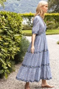 Discount V-Neck Cuffed Maxi- Budapest Blue Maxis