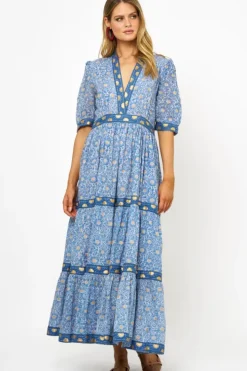 Discount V-Neck Cuffed Maxi- Budapest Blue Maxis