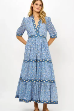 Discount V-Neck Cuffed Maxi- Budapest Blue Maxis