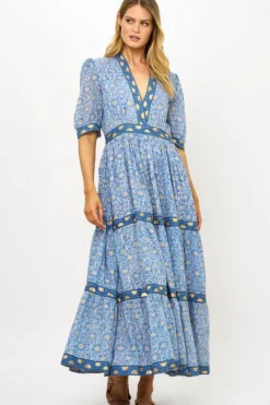 Discount V-Neck Cuffed Maxi- Budapest Blue Maxis