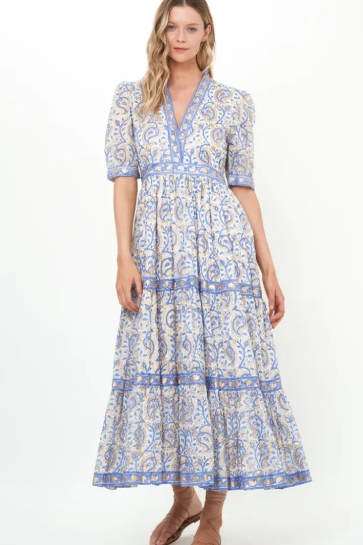 Sale V-Neck Cuffed Maxi- Marseille Blue Maxis|Dresses