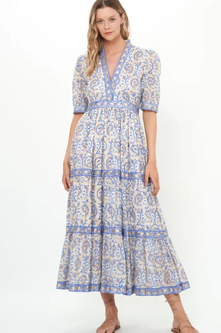Sale V-Neck Cuffed Maxi- Marseille Blue Maxis|Dresses