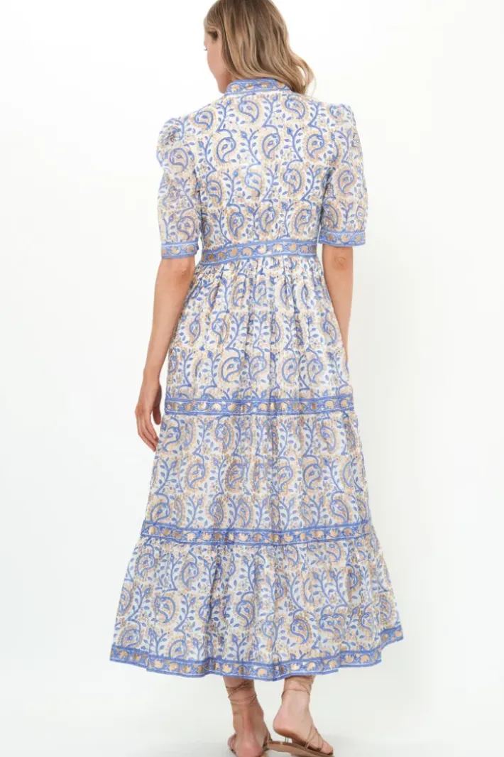 Sale V-Neck Cuffed Maxi- Marseille Blue Maxis|Dresses