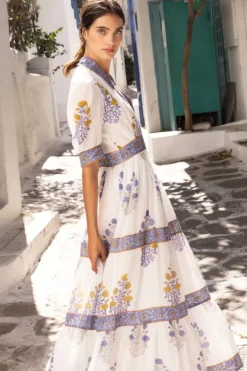 Clearance V-Neck Cuffed Maxi- Napa Blue Dresses|Maxis