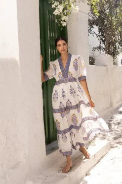 Clearance V-Neck Cuffed Maxi- Napa Blue Dresses|Maxis