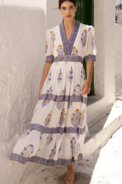 Clearance V-Neck Cuffed Maxi- Napa Blue Dresses|Maxis