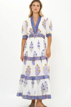 Clearance V-Neck Cuffed Maxi- Napa Blue Dresses|Maxis