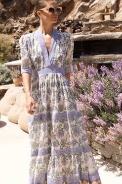 V-Neck Cuffed Maxi- Presidio Blue Maxis|Dresses
