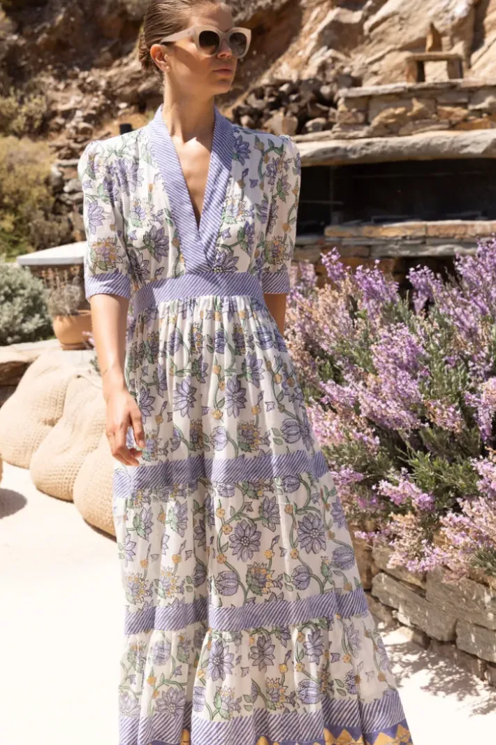 V-Neck Cuffed Maxi- Presidio Blue Maxis|Dresses