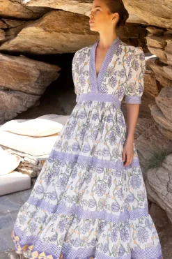 V-Neck Cuffed Maxi- Presidio Blue Maxis|Dresses