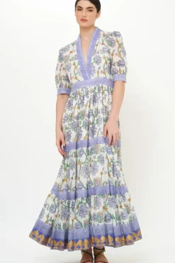V-Neck Cuffed Maxi- Presidio Blue Maxis|Dresses