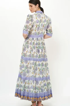 V-Neck Cuffed Maxi- Presidio Blue Maxis|Dresses
